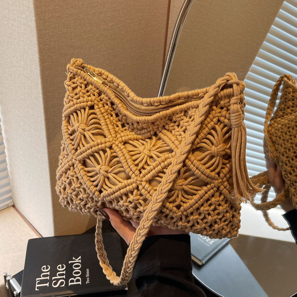 Women’s Knitted Shoulder Crossbody Bag 2026 Summer Casual Woven Straw Handbag